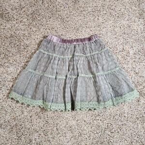 RYU Green Grey Lace Trim Tiered A-line Skirt Womens Small New Frilly